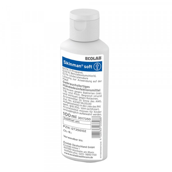Ecolab Skinman™ soft - Pflegende Händedesinfektion 100 ml Kittelflasche