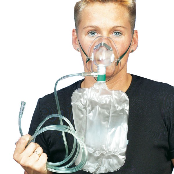 Inhalationsmaske für Erwachsene mit Atembeutel.