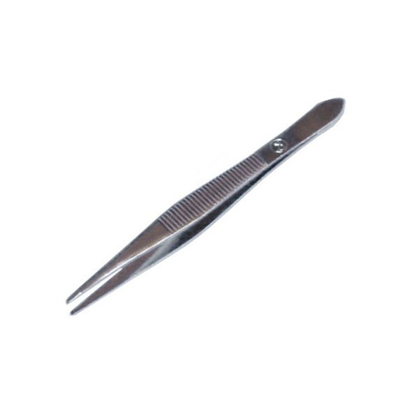 Sterile Pinzette aus Metall 9,5 cm mit steriler Kompresse