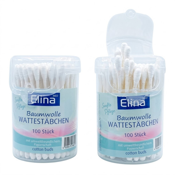Elina-Med Wattestäbchen mit Papierschaft in Dose